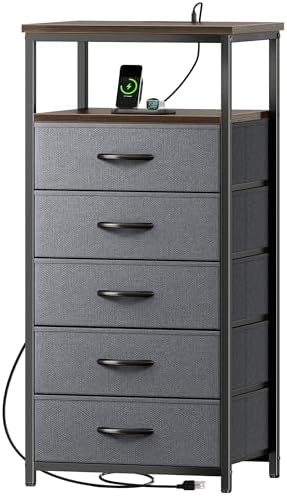 Huuger 5 Drawers Dresser with Charging Station, Dresser for Bedroom by Huuger