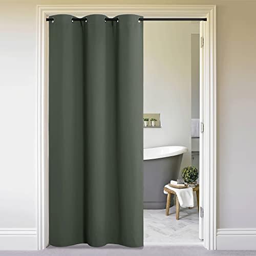 NICETOWN Temporary Portable Blackout Curtains for Sidelight Door, Insulating Privacy Soundproof Bifold Doors for Sliding Closet Doorway Entrance Hallway (1 Piece, 5ft Wide x 8ft Long, Dark Mallard) by NICETOWN