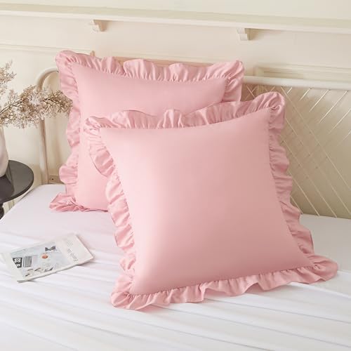 KKJIAF 2 Pack Ruffle Pillow Cases 20x20 Inches, Light Pink by KKJIAF