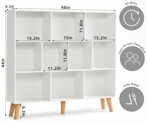 YAHARBO 10 Cube White Bookshelf,3 Tier Book Shelf with Legs,Modern Minimalist Bookcase,Open Book Shelves Storage Organizer,Frees Standing Wooden Display Bookcases for Small Space,Bedroom,Living Room - Image 2