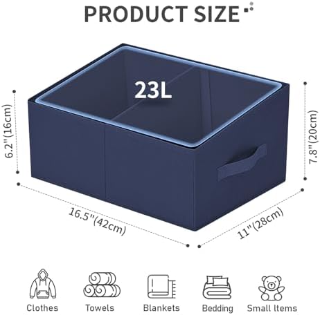 DIMJ Large Closet Shelf Organizer Bins 6 Packs with Handles and Divider, Fabric Trapezoid Storage Baskets, Foldable Clothes Containers Box for Shelf, Towel, Book, Toy, Purse, Hats, Navy Blue - Image 2