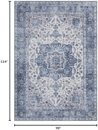 ReaLife Rugs Machine Washable Area Rug - Living Room Bedroom Bathroom Kitchen Entryway Office - Padded Low Pile Stain Resistant Premium - Boho Farmhouse Vintage - Joy - Blue Ivory 7'6" x 9'6" - Image 2