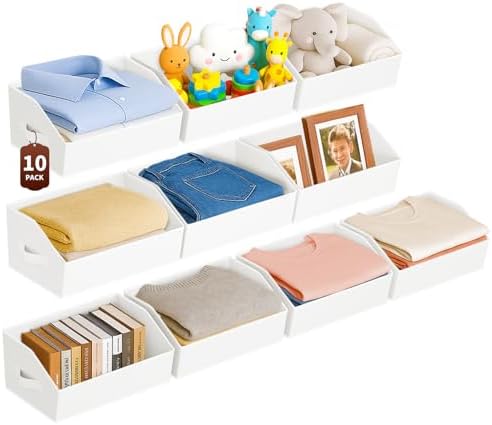 Homsorout Large Closet Organizers and Storage Bins - 10 Pack Trapezoid Storage Baskets for Shelves, Foldable Fabric Baskets with Handles Ideal for Closet, Basket, Wardrobe and Shelf Storage, White by Homsorout
