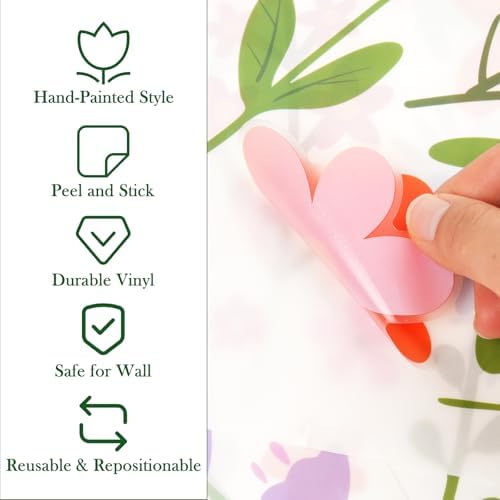 AOWDIAO Floral Wall Decals - 102 Pcs Peel and Stick Vinyl Flower Stickers - Assorted Varieties & Colors for Bedroom, Kids’ Rooms, Nursery, or Living Room Decor - Image 4