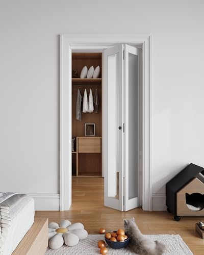Bifold Doors for 48" x 80" Opening, 1-Lite Mirror Bifold Closet Doors with Sliding Hardware Kit Set, HD Mirror Bifold Panels for Interior Closet, Pantry, White & Easy Install - Image 2