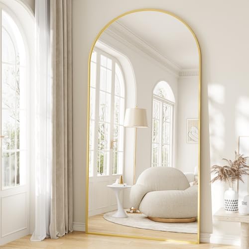 Oversized Full Body Mirror 35x78 inch Arched Full Length Mirror with Stand Aluminum Wall Mounted Hanging or Leaning Standing Mirrors,Gold - Image 3