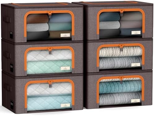 Sorbus Clothes Storage Bins, Clear Window & Handles (6 Pack, Brown) by Sorbus