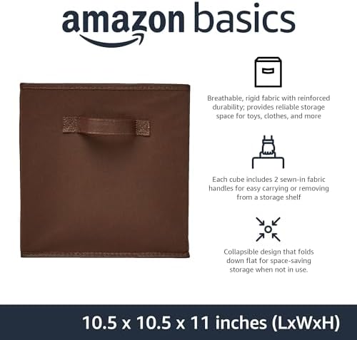 Amazon Basics Collapsible Fabric Storage Bins with Handles, Cube Organizer, Lightweight Fabric, 10.5"x10.5"x11", Brown, 6-Pack - Image 2