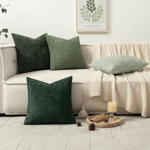 MIULEE Soft Decorative Chenille Pillow Covers Forest Green 20x20 Pack of 4 - Image 5