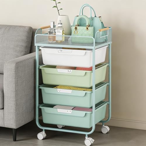 SYKIARIOL 4-Drawer Rolling Storage Cart with Mesh Top,Green - Image 6