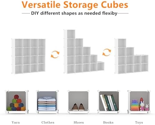 AWTATOS Cube Storage Organizer, 16 Cube Closet Organizer, White - Image 6