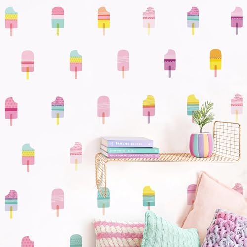 48 Pcs Ice Cream Wall Decals for Kids Room, Peel and Stick Sweet Treats Wall Sticker, Multicolor Dessert Designs Wall Decor for Nursery Playroom Classroom Bedroom School - Image 3