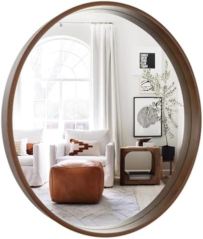 WallBeyond Circle Mirror with Wood Frame, 28" Round Modern Decoration Large Home Decor Mirror for Bathroom Living Room Bedroom Entryway (28" Diameter, Walnut) by WallBeyond