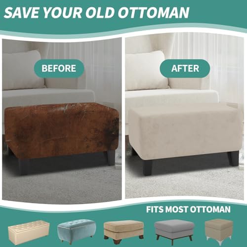 MAXIJIN Velvet Ottoman Slipcover Small Stretch Square Rectangle Footstool Slipcover Folding Storage Ottoman Covers for Living Room with Elastic Bottom (Small, Khaki) - Image 6