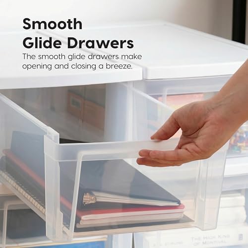 IRIS USA 3-Drawer Slim Narrow Storage Organizer, 2-Pack, White/Clear - Image 5