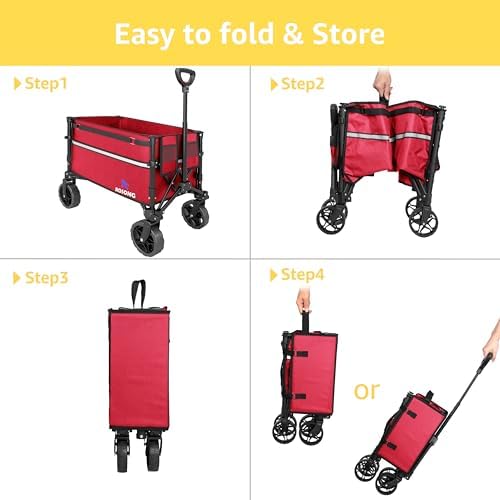 ROSONG Collapsible Wagon Cart with Wheels Foldable - Folding Utility Heavy Duty Wagons Carts for Grocery Sports Garden Shopping Camping Wheelbarrows, Burgundy - Image 6