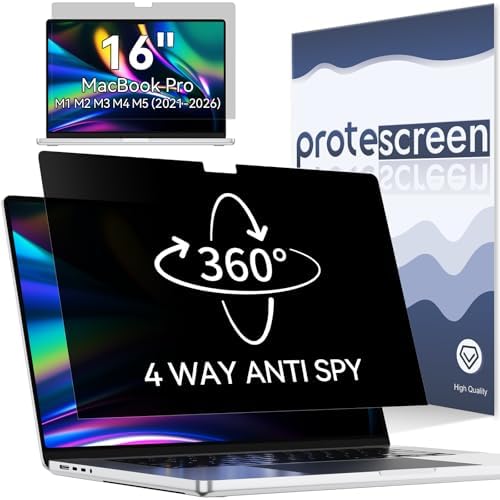 360° Privacy Screen for MacBook Pro 16 Inch (2021-2026, M1, M2, M3, M4, M5), 4 Way Privacy Anti Glare Blue Light Filter Shield Film Anti Spy Laptop Protector for Mac 16.2In Computer by Protescreen