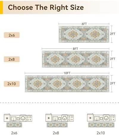 RELEANY Washable Area Rug, Runner 2'x6', Beige/Carbon Grey/Orange - Image 2
