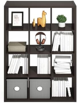 Furinno Simple 12-Cube Storage Organizer, Extra Thick Frame, Black Oak - Image 7