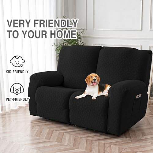 Genina Waterproof Recliner Loveseat Cover,2 Seat Couch Cover,Black - Image 4