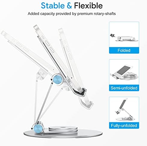 OMOTON Swivel Tablet Stand for iPad with 360 Rotating Base, Foldable Adjustable Holder for Drawing, Compatible with iPad Pro/Air/Mini and More, Silver - Image 2