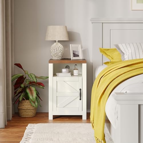 MXV Farmhouse Nightstands with Charging Station, End Tables Set of 2 with Barn Door, Sofa Side Table with Storage Space for Bedroom, Living Room (White) - Image 6