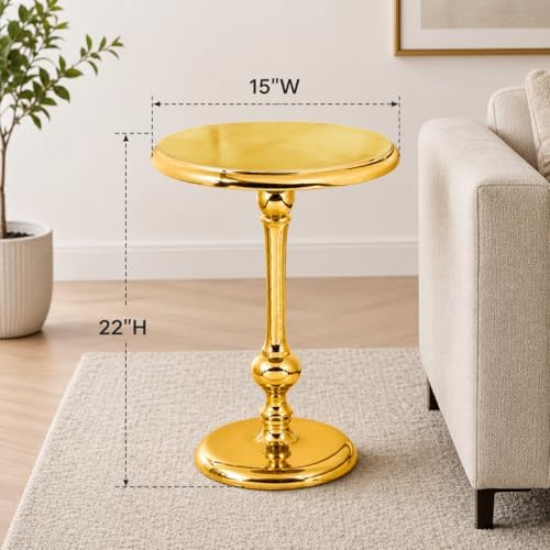 CLEENTABLE Gold Round Side Table, Metal Accent, 15" x 21" - Image 3