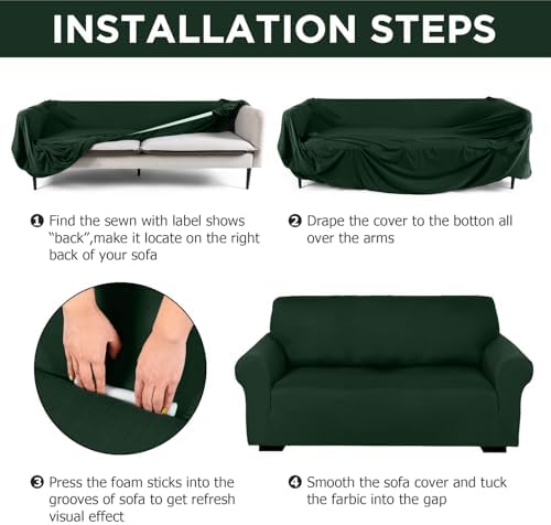 Peryiter 3 Pcs Couch and Loveseat Sofa Covers,Dark Green,Milk Silk - Image 3