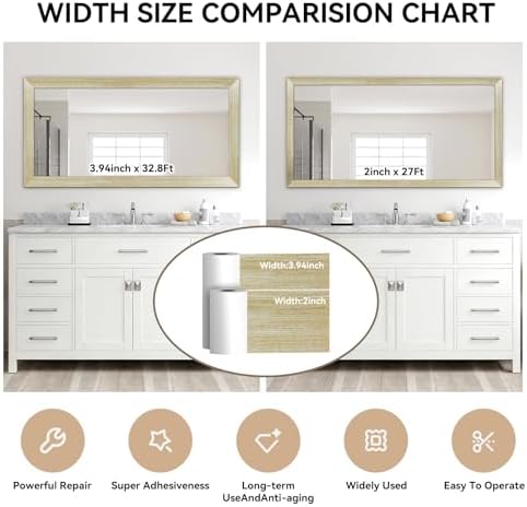 DESOMINOR 27FT Black Border Peel &Stick Black Wood Grain Wallpaper Border Removable Waterproof Bathroom Mirror Frame Sticker (Ivory, 2'' x 324'') - Image 2