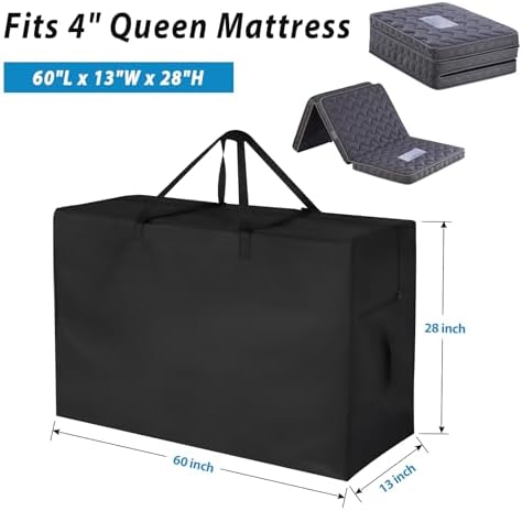 4" Queen Folding Mattress Storage Bags, Trifold Memory Foam Mattress Case, Portable Carrying Bag for 4" Queen Size Tri Fold Mattresses (Mattresses NOT Included)-60" L x 13" W x 27" H - Image 2