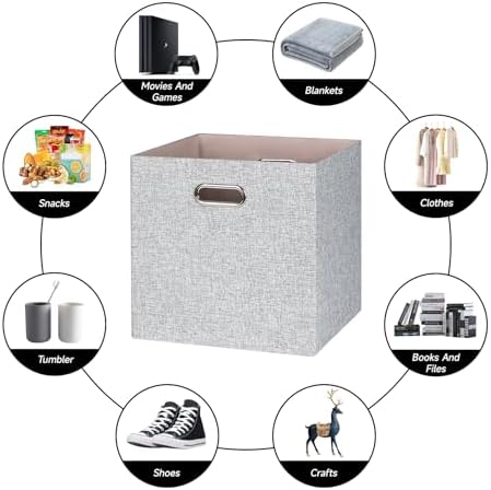 Posprica Collapsible Storage Bins,13×13 Foldable Storage Cube Boxes Fabric Drawer Fabric Storage Bins Vinyl Record Woven Gray, 4 Pack - Image 5