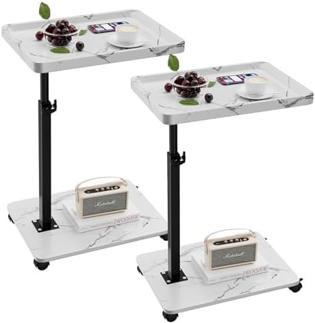 C Table End Table Adjustable Height, 360°Swivel TV Tray Table for Small Spaces, Couch Tables That slide under, C Shaped Side Tables living room and bedroom for Sofa, Bed,Chair, Snack (2, White) by Unknown