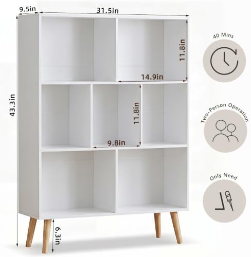 YAHARBO White Bookshelf,3 Tier Book Shelf with Legs, 7 Cube Minimalist Bookcase,Storage Organizer Shelves Display Bookcases for Bedroom,Living Room - Image 2