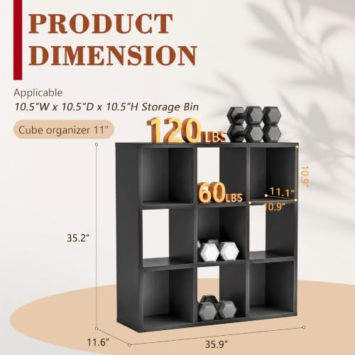 9 Cube Storage Organizer, Multifunctional Bookcase, Black Cube Bookshelf - Image 3