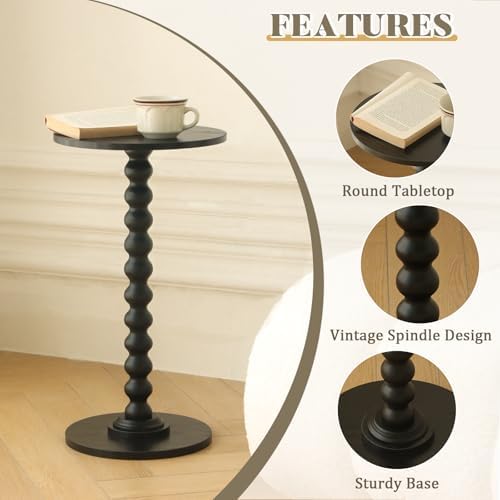 Fultyle Round Side Table, Small Drink Table for Small Spaces, Modern Accent End Table Nightstand with Solid Wood Leg for Living Room, Bedroom, Corners, and Office (Black) - Image 5