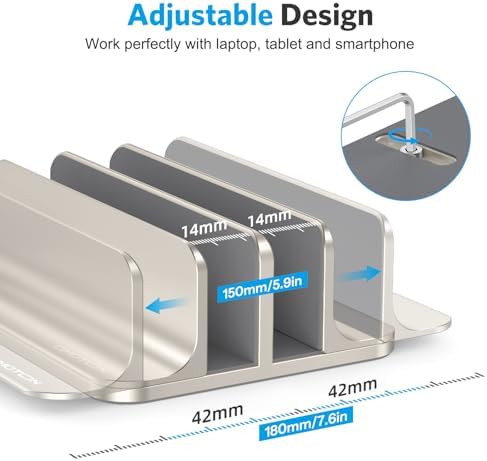 OMOTON Dual Vertical Desk Laptop Stand Holder, Fits MacBook Air, Starlight - Image 4