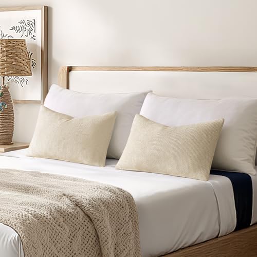 MIULEE Decorative Lumbar Throw Pillow Covers 12x20 in Neutral Cream 2 Pack - Image 3