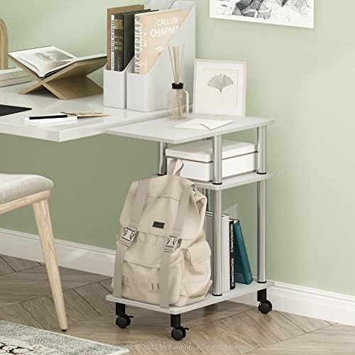 Furinno Turn-N-Tube U-Shaped Side Table with Casters, White Oak/Stainless Steel - Image 2