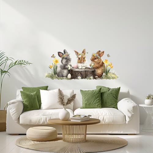 ANNA QUEEN Spring Bunny Wall Decals Peel and Stick Cute Rabbits with Eggs Spring Wall Stickers Removable Vinyl Happy Easter Wall Decor for Nursery Kids Room Bedroom by ANNAQUEEN