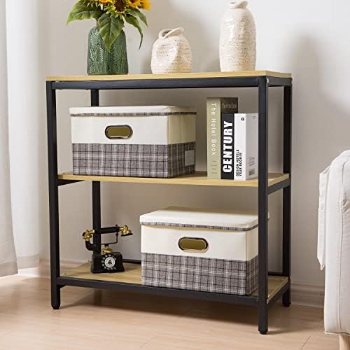 PRANDOM Collapsible Storage Bin with Lid [3-Pack] Fabric Foldable Storage Box Organizer Container Basket Cube with Cover for Home Bedroom Closet Office Nursery Gray plaid & Cream(14.9x9.8x9.8) - Image 2