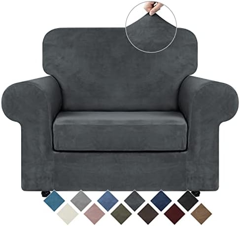 WEERRW Velvet Stretch 2 Pieces Chair Sofa Slipcovers Washable, Dark Grey by WEERRW