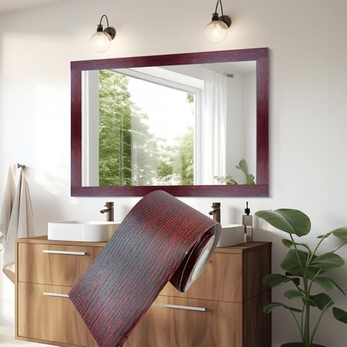 YESUS Dark Grey Wood Grain 3D 10M Wallpaper Frame Removable PVC Waterproof Peel and Stick Wallpaper,Bathroom Frame Sticker Wall Decor (Red, 2" x 393") by Unknown