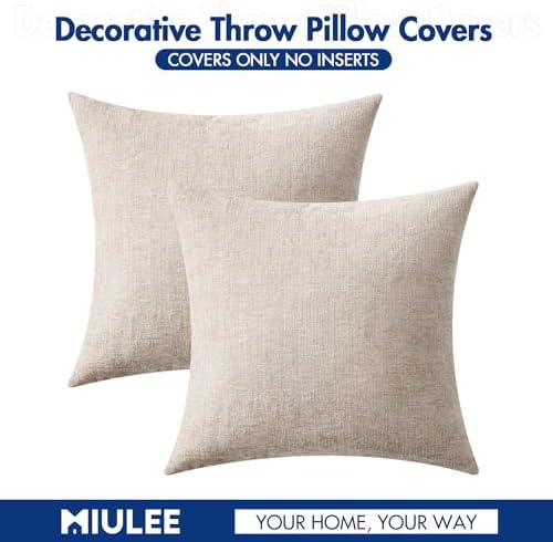 MIULEE Soft Chenille Throw Pillow Covers Light Brown 20x20 Inch Pack of 2 - Image 6