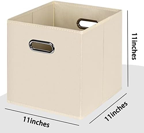 Black Foldable Storage Cubes Bins , Fabric Storage Box Cubes Organizer Baskets with Dual Handles for Home Organizer(Creamy-White) - Image 2