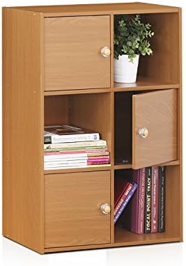 Furinno Pasir 3-Tier Shelf with 3 Door/Round Handle, Light Cherry - Image 4