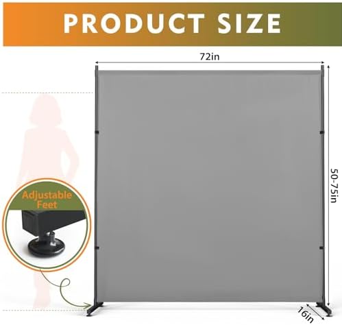 Gray Room Divider/Privacy Panel 72"x72" with Height Adjustable Feet - Image 3