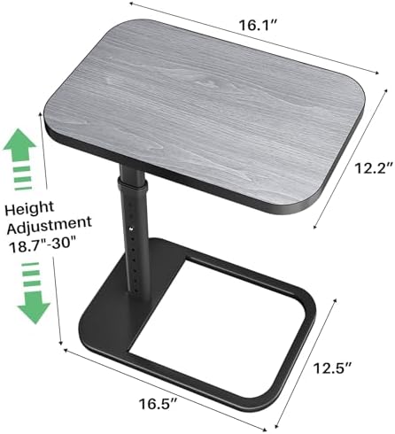 Kitstorack TV Tray Table, Adjustable Height & Rounded Metal Corners, Snack Table for Couch, Sofa, Bed, Chair, Living Room, C Shaped End Side Table for Eating, Dinner or Laptop, Small Spaces, Dark Gray - Image 3