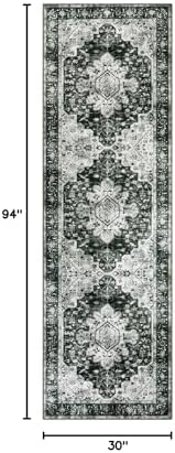 Moynesa Ultra-Thin Washable Vintage Runner Rug - 2'6"x8 Hallway Runner Non-Slip Non-Shedding Stain Resistant Kitchen Mat Boho Oriental Medallion Laundry Carpet for Entrance Bedside, Black/White - Image 2