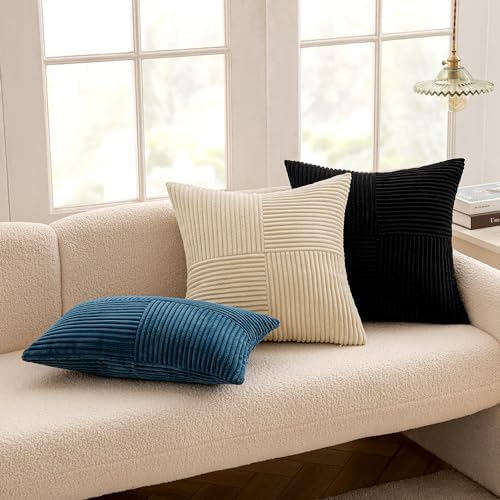 MIULEE Black Decorative Throw Pillow Covers 18x18 Inch for Couch Bed Sofa Pack of 4 Boho Farmhouse Throw Pillows Soft Cross Corduroy Patchwork Textured Cushion Cases - Image 5
