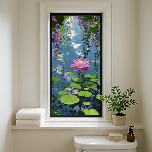 Decorative Scenic Frosted Window Film, Stained Glass Style Privacy Film, UV-Resistant Static Cling Film Suitable for Bathroom and Kitchen Glass (Lotus, 17.51x39.37 inches) - Image 5